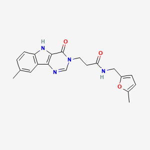 molecular formula C20H20N4O3 B2750535 3-(8-methyl-4-oxo-4,5-dihydro-3H-pyrimido[5,4-b]indol-3-yl)-N-((5-methylfuran-2-yl)methyl)propanamide CAS No. 1105212-75-6