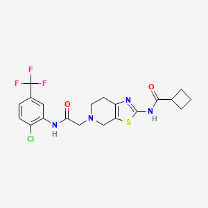 molecular formula C20H20ClF3N4O2S B2750557 N-(5-(2-((2-chloro-5-(trifluoromethyl)phenyl)amino)-2-oxoethyl)-4,5,6,7-tetrahydrothiazolo[5,4-c]pyridin-2-yl)cyclobutanecarboxamide CAS No. 1428363-22-7