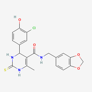 molecular formula C20H18ClN3O4S B2750571 N-(1,3-Benzodioxol-5-ylmethyl)-4-(3-chloro-4-hydroxyphenyl)-6-methyl-2-sulfanylidene-3,4-dihydro-1H-pyrimidine-5-carboxamide CAS No. 2416243-10-0
