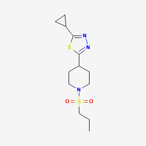 molecular formula C13H21N3O2S2 B2750584 2-环丙基-5-(1-(丙磺酰)哌啶-4-基)-1,3,4-噻二唑 CAS No. 1170869-62-1