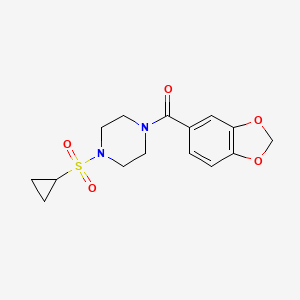 molecular formula C15H18N2O5S B2750593 苯并[d][1,3]二氧杂环己烷-5-基(4-(环丙基磺酰)哌嗪-1-基)甲酮 CAS No. 1219912-57-8