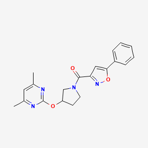molecular formula C20H20N4O3 B2750594 (3-((4,6-Dimethylpyrimidin-2-yl)oxy)pyrrolidin-1-yl)(5-phenylisoxazol-3-yl)methanone CAS No. 2034251-98-2