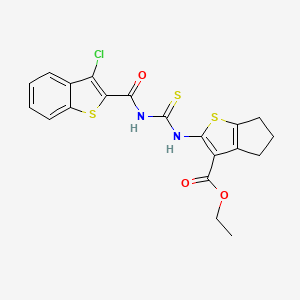 molecular formula C20H17ClN2O3S3 B2750595 乙酸乙酯 2-(3-(3-氯苯并[b]噻吩-2-甲酰)硫脲基)-5,6-二氢-4H-环戊[b]噻吩-3-羧酸酯 CAS No. 477495-37-7