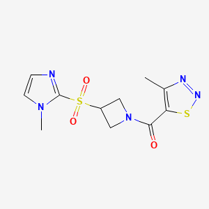 molecular formula C11H13N5O3S2 B2750612 (4-methyl-1,2,3-thiadiazol-5-yl)(3-((1-methyl-1H-imidazol-2-yl)sulfonyl)azetidin-1-yl)methanone CAS No. 2034522-97-7