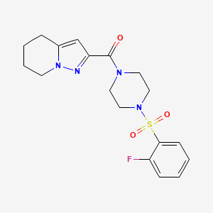 molecular formula C18H21FN4O3S B2750613 (4-((2-氟苯基)磺酰)哌嗪-1-基)(4,5,6,7-四氢吡唑并[1,5-a]吡啶-2-基)甲酮 CAS No. 2034339-18-7