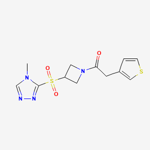 molecular formula C12H14N4O3S2 B2750615 1-(3-((4-methyl-4H-1,2,4-triazol-3-yl)sulfonyl)azetidin-1-yl)-2-(thiophen-3-yl)ethanone CAS No. 2034444-18-1