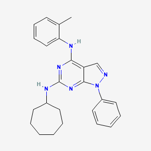 molecular formula C25H28N6 B2750632 N~6~-cycloheptyl-N~4~-(2-methylphenyl)-1-phenyl-1H-pyrazolo[3,4-d]pyrimidine-4,6-diamine CAS No. 946288-01-3