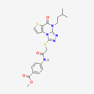 molecular formula C22H23N5O4S2 B2750646 Methyl 4-(2-((4-isopentyl-5-oxo-4,5-dihydrothieno[2,3-e][1,2,4]triazolo[4,3-a]pyrimidin-1-yl)thio)acetamido)benzoate CAS No. 1189484-48-7