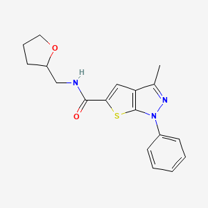 molecular formula C18H19N3O2S B2750658 3-methyl-1-phenyl-N-((tetrahydrofuran-2-yl)methyl)-1H-thieno[2,3-c]pyrazole-5-carboxamide CAS No. 459422-12-9