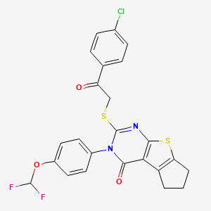 molecular formula C24H17ClF2N2O3S2 B2750661 2-((2-(4-氯苯基)-2-氧代乙基)硫)-3-(4-(二氟甲氧基)苯基)-6,7-二氢-3H-环戊[4,5]噻吩[2,3-d]嘧啶-4(5H)-酮 CAS No. 380339-88-8