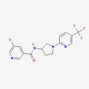 molecular formula C16H14BrF3N4O B2750677 5-溴-N-(1-(5-(三氟甲基)吡啶-2-基)吡咯啉-3-基)烟酰胺 CAS No. 2034230-50-5