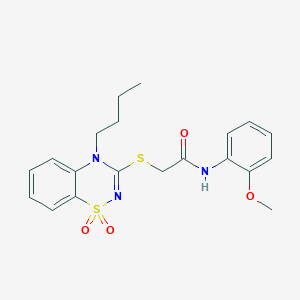 molecular formula C20H23N3O4S2 B2750691 2-((4-butyl-1,1-dioxido-4H-benzo[e][1,2,4]thiadiazin-3-yl)thio)-N-(2-methoxyphenyl)acetamide CAS No. 899723-44-5