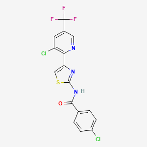 molecular formula C16H8Cl2F3N3OS B2750695 4-chloro-N-{4-[3-chloro-5-(trifluoromethyl)pyridin-2-yl]-1,3-thiazol-2-yl}benzamide CAS No. 2060748-61-8