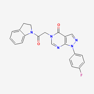 molecular formula C21H16FN5O2 B2750710 1-(4-fluorophenyl)-5-(2-(indolin-1-yl)-2-oxoethyl)-1H-pyrazolo[3,4-d]pyrimidin-4(5H)-one CAS No. 841211-50-5