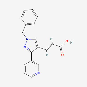 molecular formula C18H15N3O2 B2750713 (E)-3-(1-benzyl-3-pyridin-3-ylpyrazol-4-yl)prop-2-enoic acid CAS No. 956244-24-9