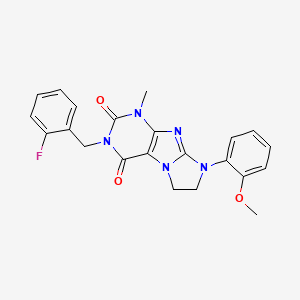 molecular formula C22H20FN5O3 B2750722 2-[(2-Fluorophenyl)methyl]-6-(2-methoxyphenyl)-4-methyl-7,8-dihydropurino[7,8-a]imidazole-1,3-dione CAS No. 893974-90-8