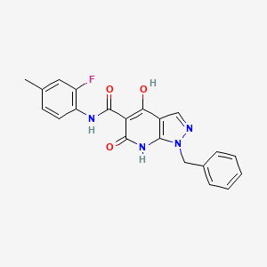 molecular formula C21H17FN4O3 B2750723 1-benzyl-N~5~-(2-fluoro-4-methylphenyl)-4-hydroxy-6-oxo-6,7-dihydro-1H-pyrazolo[3,4-b]pyridine-5-carboxamide CAS No. 1251693-20-5
