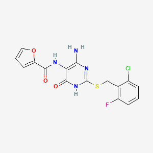 molecular formula C16H12ClFN4O3S B2750730 N-(4-amino-2-((2-chloro-6-fluorobenzyl)thio)-6-oxo-1,6-dihydropyrimidin-5-yl)furan-2-carboxamide CAS No. 888424-77-9