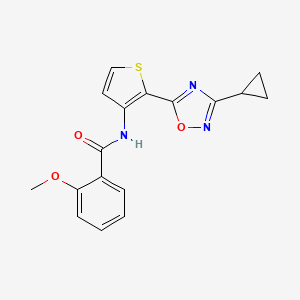 molecular formula C17H15N3O3S B2750734 N-(2-(3-cyclopropyl-1,2,4-oxadiazol-5-yl)thiophen-3-yl)-2-methoxybenzamide CAS No. 1795194-85-2