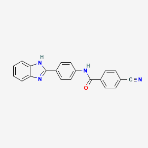 molecular formula C21H14N4O B2750743 N-[4-(1H-benzimidazol-2-yl)phenyl]-4-cyanobenzamide CAS No. 476634-04-5