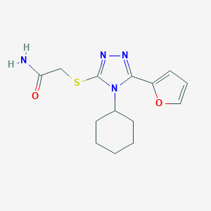 molecular formula C14H18N4O2S B275077 2-{[4-cyclohexyl-5-(2-furyl)-4H-1,2,4-triazol-3-yl]sulfanyl}acetamide 
