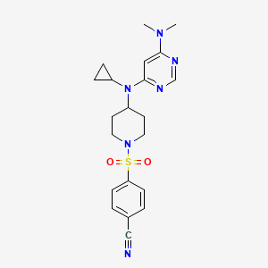 molecular formula C21H26N6O2S B2750770 4-[4-[Cyclopropyl-[6-(dimethylamino)pyrimidin-4-yl]amino]piperidin-1-yl]sulfonylbenzonitrile CAS No. 2380170-90-9