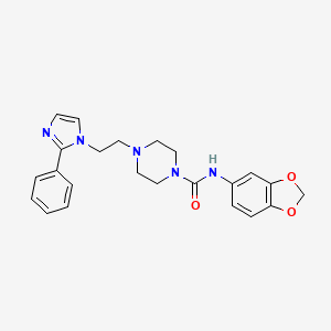 molecular formula C23H25N5O3 B2750780 N-(benzo[d][1,3]dioxol-5-yl)-4-(2-(2-phenyl-1H-imidazol-1-yl)ethyl)piperazine-1-carboxamide CAS No. 1797757-01-7