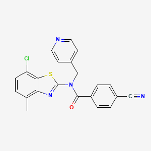 molecular formula C22H15ClN4OS B2750781 N-(7-chloro-4-methylbenzo[d]thiazol-2-yl)-4-cyano-N-(pyridin-4-ylmethyl)benzamide CAS No. 941994-57-6