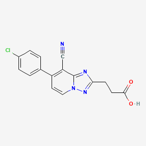 molecular formula C16H11ClN4O2 B2750782 3-[7-(4-Chlorophenyl)-8-cyano[1,2,4]triazolo[1,5-a]pyridin-2-yl]propanoic acid CAS No. 866133-49-5