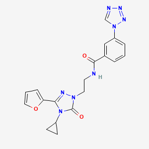 molecular formula C19H18N8O3 B2750793 N-(2-(4-cyclopropyl-3-(furan-2-yl)-5-oxo-4,5-dihydro-1H-1,2,4-triazol-1-yl)ethyl)-3-(1H-tetrazol-1-yl)benzamide CAS No. 1797125-90-6