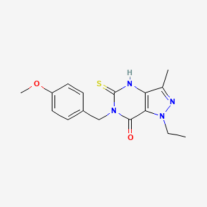 molecular formula C16H18N4O2S B2750802 1-ethyl-6-(4-methoxybenzyl)-3-methyl-5-thioxo-1,4,5,6-tetrahydro-7H-pyrazolo[4,3-d]pyrimidin-7-one CAS No. 1031578-46-7