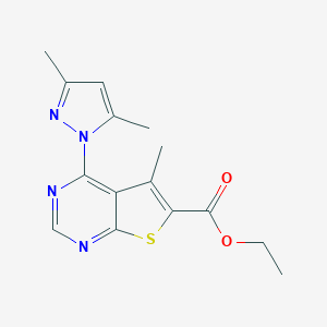 molecular formula C15H16N4O2S B275081 ethyl 4-(3,5-dimethyl-1H-pyrazol-1-yl)-5-methylthieno[2,3-d]pyrimidine-6-carboxylate 