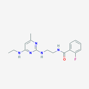 molecular formula C16H20FN5O B2750821 N-(2-((4-(ethylamino)-6-methylpyrimidin-2-yl)amino)ethyl)-2-fluorobenzamide CAS No. 1286711-68-9