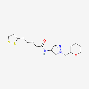molecular formula C17H27N3O2S2 B2750843 5-(1,2-dithiolan-3-yl)-N-(1-((tetrahydro-2H-pyran-2-yl)methyl)-1H-pyrazol-4-yl)pentanamide CAS No. 2034612-50-3