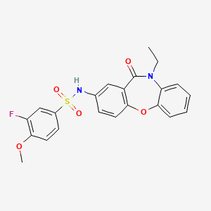 molecular formula C22H19FN2O5S B2750845 N-(10-乙基-11-氧代-10,11-二氢二苯并[b,f][1,4]噁杂环-2-基)-3-氟-4-甲氧基苯基磺酰胺 CAS No. 922010-72-8