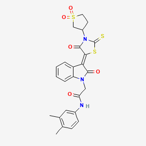 molecular formula C25H23N3O5S3 B2750855 (Z)-N-(3,4-dimethylphenyl)-2-(3-(3-(1,1-dioxidotetrahydrothiophen-3-yl)-4-oxo-2-thioxothiazolidin-5-ylidene)-2-oxoindolin-1-yl)acetamide CAS No. 867136-51-4