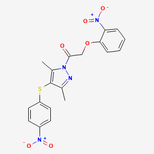 molecular formula C19H16N4O6S B2750861 1-{3,5-二甲基-4-[(4-硝基苯基)硫代]-1H-吡唑-1-基}-2-(2-硝基苯氧基)乙酮 CAS No. 305341-98-4