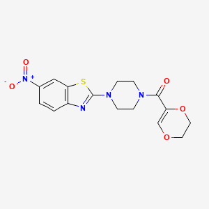 molecular formula C16H16N4O5S B2750864 (5,6-Dihydro-1,4-dioxin-2-yl)(4-(6-nitrobenzo[d]thiazol-2-yl)piperazin-1-yl)methanone CAS No. 897474-07-6