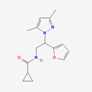 molecular formula C15H19N3O2 B2750886 N-(2-(3,5-二甲基-1H-吡唑-1-基)-2-(呋喃-2-基)乙基)环丙烷羧酰胺 CAS No. 2034273-60-2