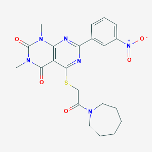 molecular formula C22H24N6O5S B2750895 5-((2-(azepan-1-yl)-2-oxoethyl)thio)-1,3-dimethyl-7-(3-nitrophenyl)pyrimido[4,5-d]pyrimidine-2,4(1H,3H)-dione CAS No. 872854-66-5