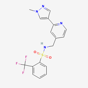 molecular formula C17H15F3N4O2S B2750926 N-{[2-(1-methyl-1H-pyrazol-4-yl)pyridin-4-yl]methyl}-2-(trifluoromethyl)benzene-1-sulfonamide CAS No. 2097911-71-0