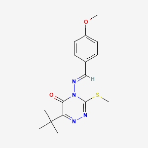 molecular formula C16H20N4O2S B2750928 (E)-6-(tert-butyl)-4-((4-methoxybenzylidene)amino)-3-(methylthio)-1,2,4-triazin-5(4H)-one CAS No. 325767-18-8