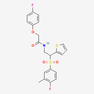 molecular formula C21H19F2NO4S2 B2750945 N-(2-((4-fluoro-3-methylphenyl)sulfonyl)-2-(thiophen-2-yl)ethyl)-2-(4-fluorophenoxy)acetamide CAS No. 941950-07-8