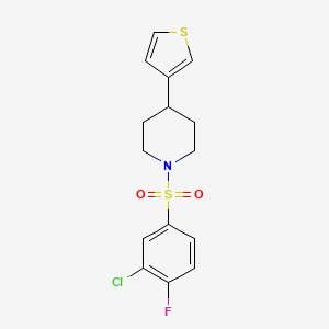 molecular formula C15H15ClFNO2S2 B2751011 1-((3-氯-4-氟苯基)磺酰)-4-(噻吩-3-基)哌嗪 CAS No. 1396786-31-4