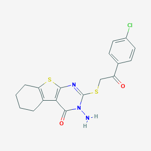 molecular formula C18H16ClN3O2S2 B275103 3-Amino-2-[2-(4-chlorophenyl)-2-oxoethyl]sulfanyl-5,6,7,8-tetrahydro-[1]benzothiolo[2,3-d]pyrimidin-4-one 