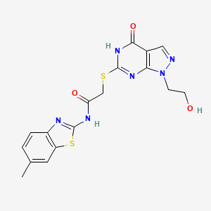 2-((1-(2-hydroxyethyl)-4-oxo-4,5-dihydro-1H-pyrazolo[3,4-d]pyrimidin-6-yl)thio)-N-(6-methylbenzo[d]thiazol-2-yl)acetamide