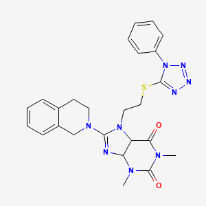 molecular formula C25H25N9O2S B2751067 1,3-dimethyl-7-{2-[(1-phenyl-1H-1,2,3,4-tetrazol-5-yl)sulfanyl]ethyl}-8-(1,2,3,4-tetrahydroisoquinolin-2-yl)-2,3,6,7-tetrahydro-1H-purine-2,6-dione CAS No. 673494-67-2
