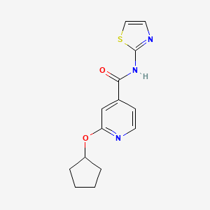 molecular formula C14H15N3O2S B2751074 2-(cyclopentyloxy)-N-(thiazol-2-yl)isonicotinamide CAS No. 2034492-90-3