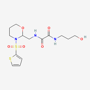 molecular formula C14H21N3O6S2 B2751075 N1-(3-羟基丙基)-N2-((3-(噻吩-2-基磺酰)-1,3-噁唑-2-基)甲基)草酰胺 CAS No. 872986-73-7