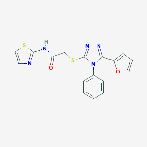 molecular formula C17H13N5O2S2 B275108 2-{[5-(2-furyl)-4-phenyl-4H-1,2,4-triazol-3-yl]sulfanyl}-N-(1,3-thiazol-2-yl)acetamide 
